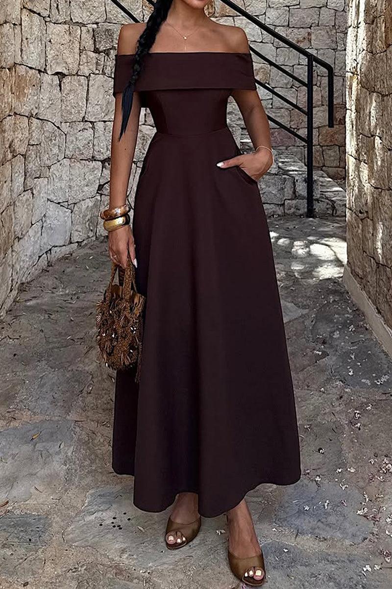 Off-Shoulder Maxi Dress with Pockets