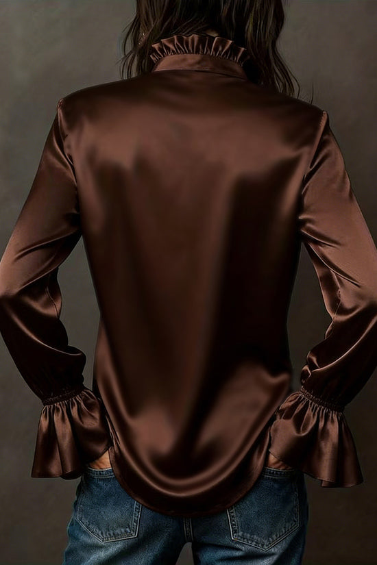 Ruffled Long Sleeve Button-Up Blouse