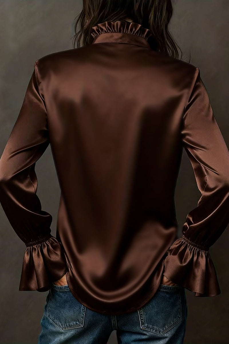Ruffled Long Sleeve Button-Up Blouse