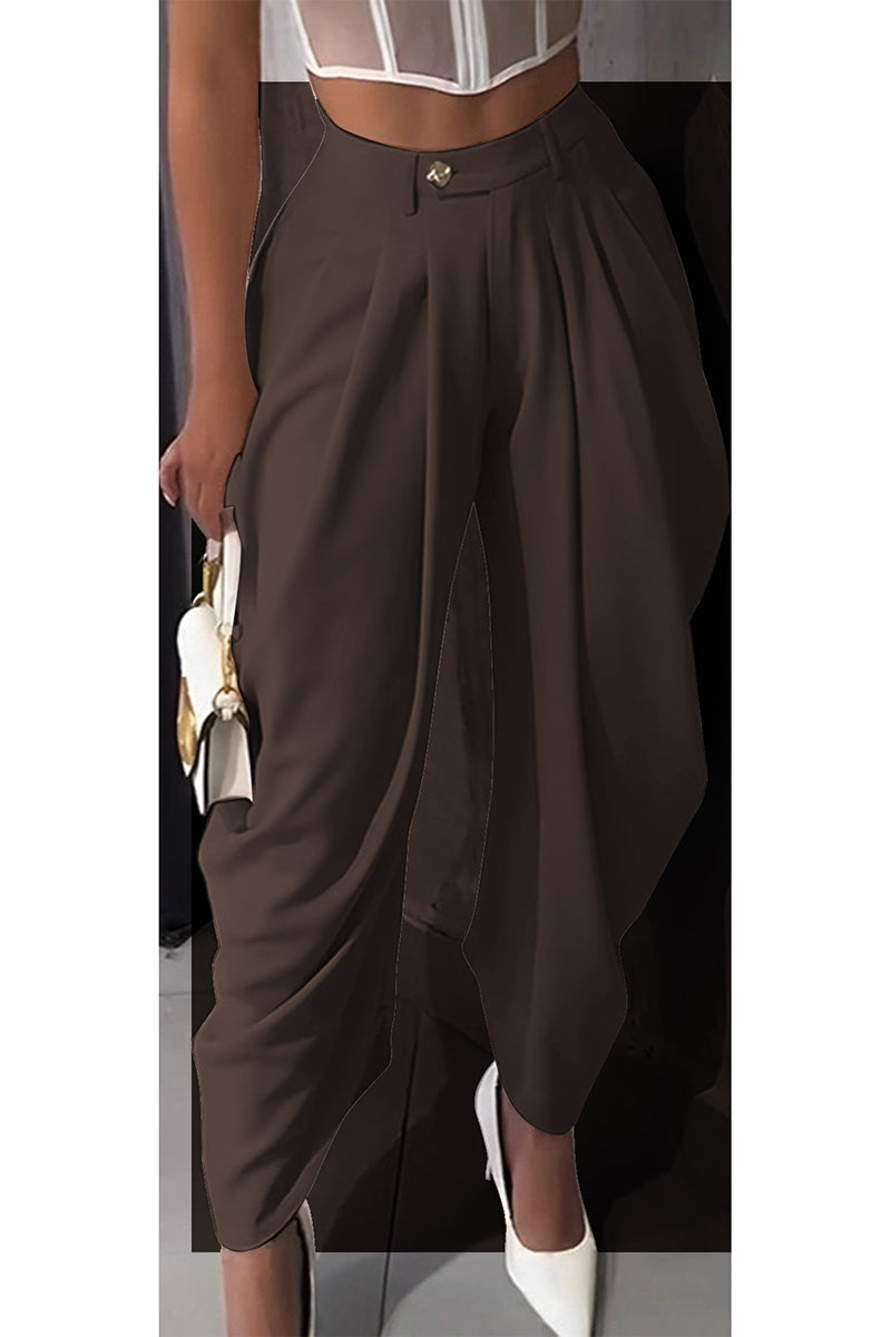 Pleated Hem Draped Casual Pants