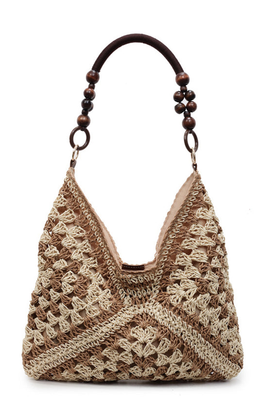 Crochet Patterned Handbag with Beaded Handle