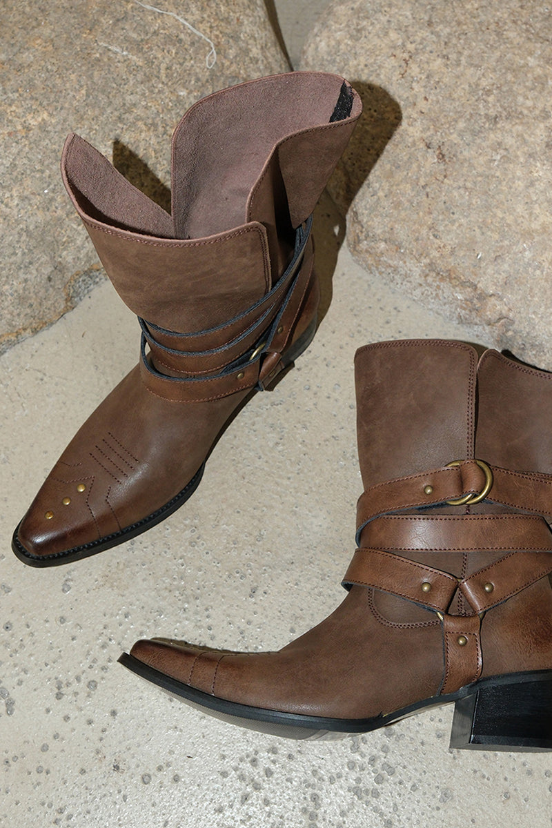 Western Style Buckled Ankle Boots