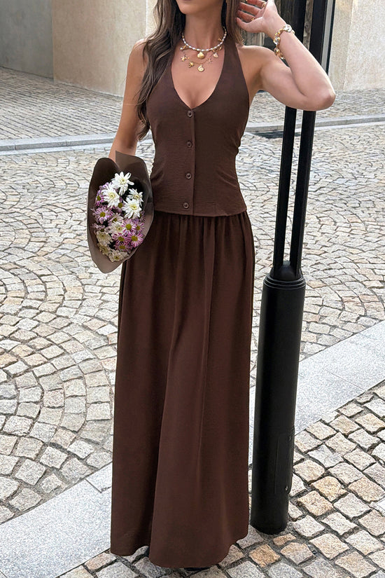 Halter Neck Button Top & Skirt Set