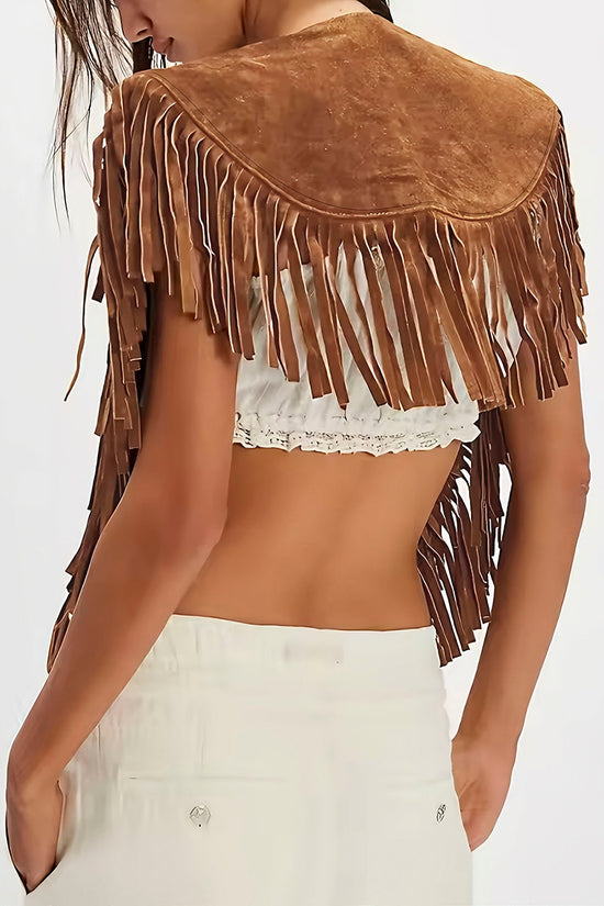 Fringe Trim Sleeveless Statement Vest