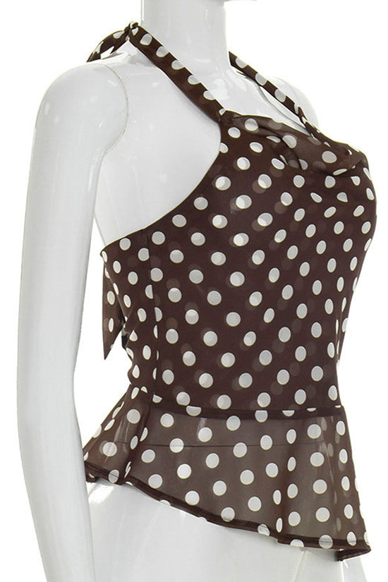 Polka Dot Halter Peplum Tank Top