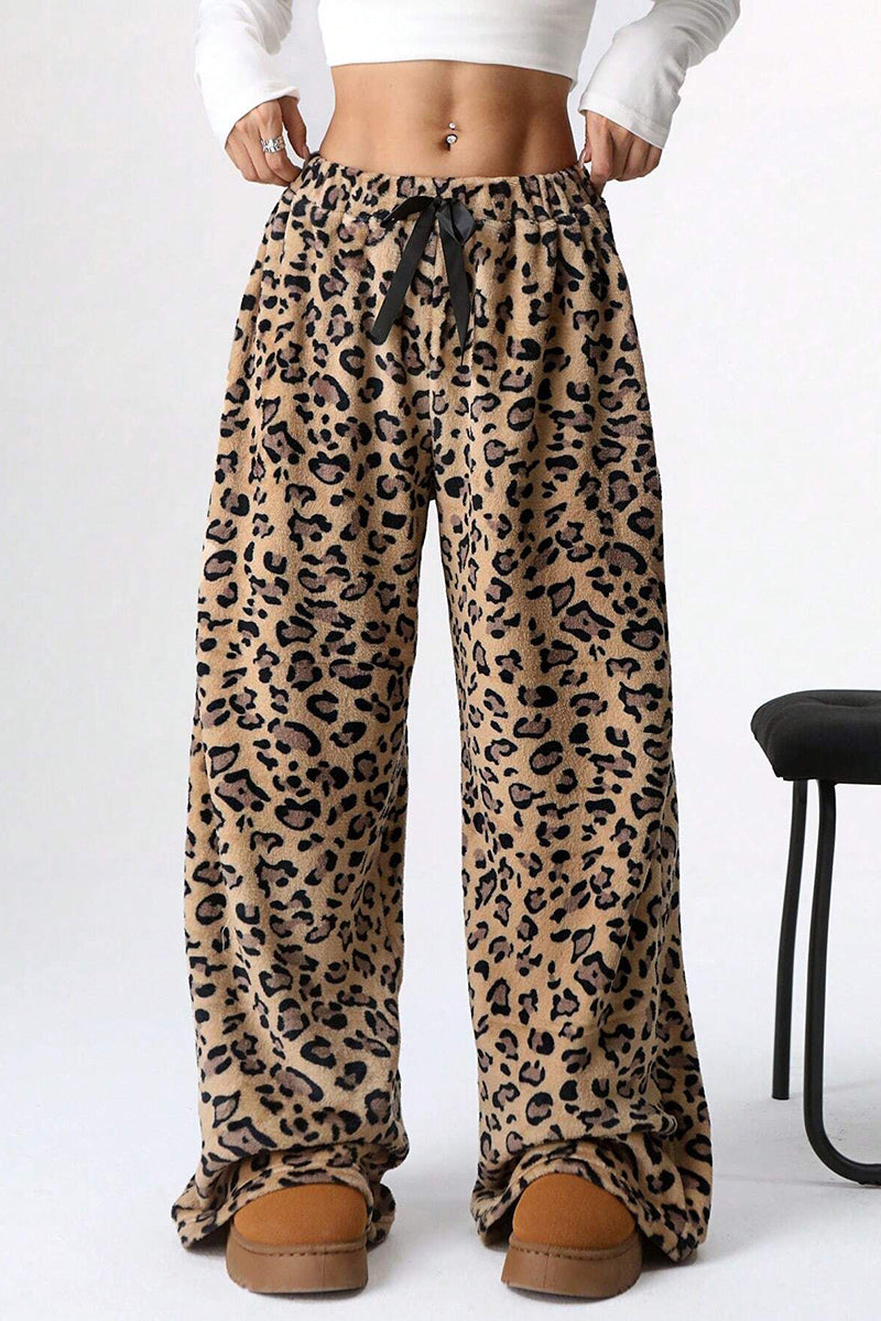 Leopard Print Drawstring Casual Pants