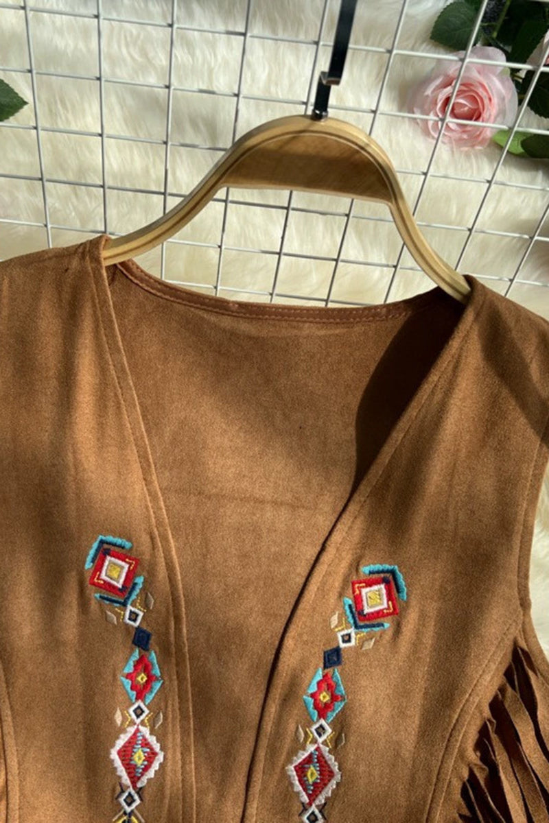 Patterned Fringe Statement Vest