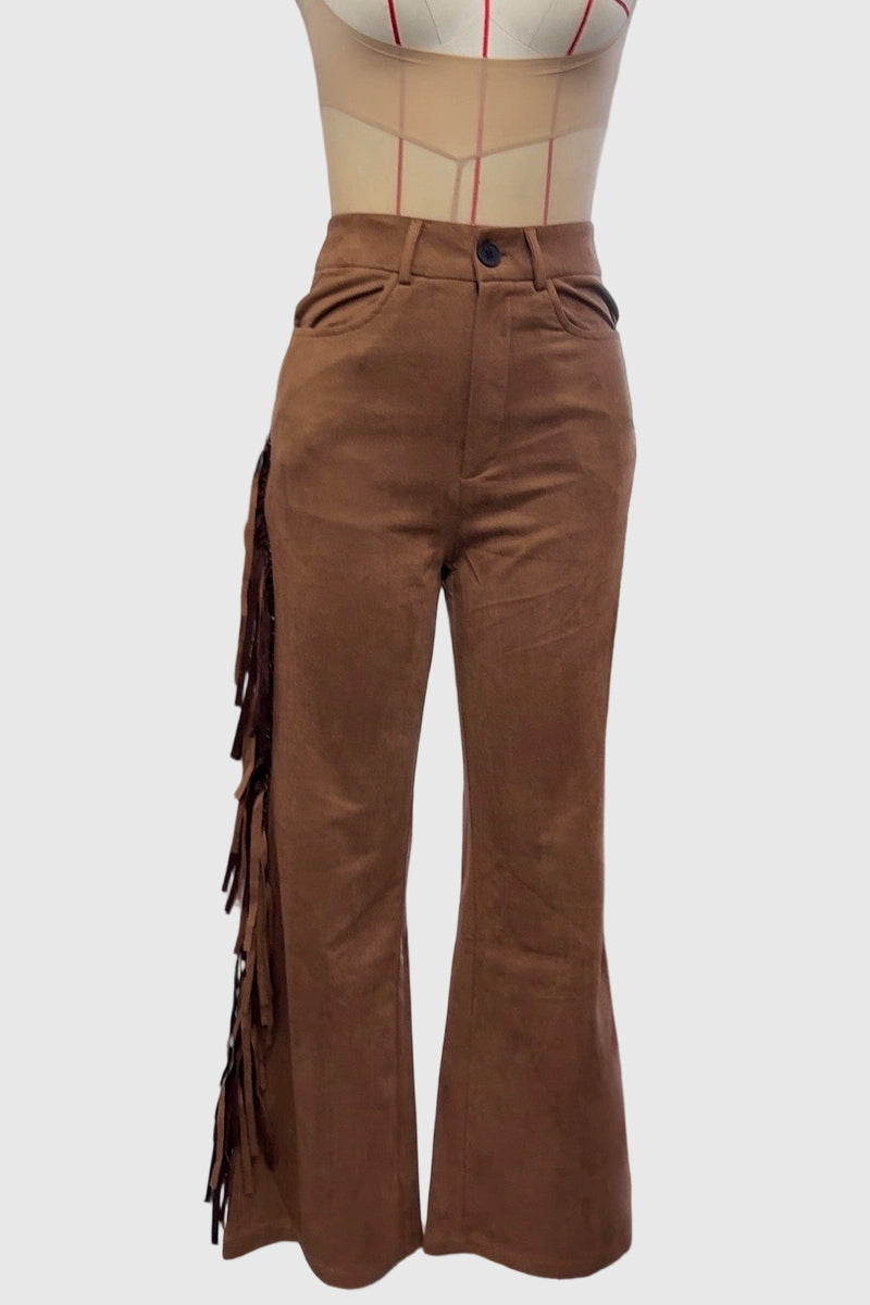Fringe Detail Flared Casual Pants