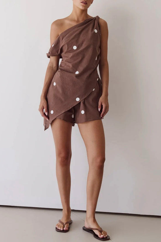 Striped Asymmetric One-Shoulder Shorts Set