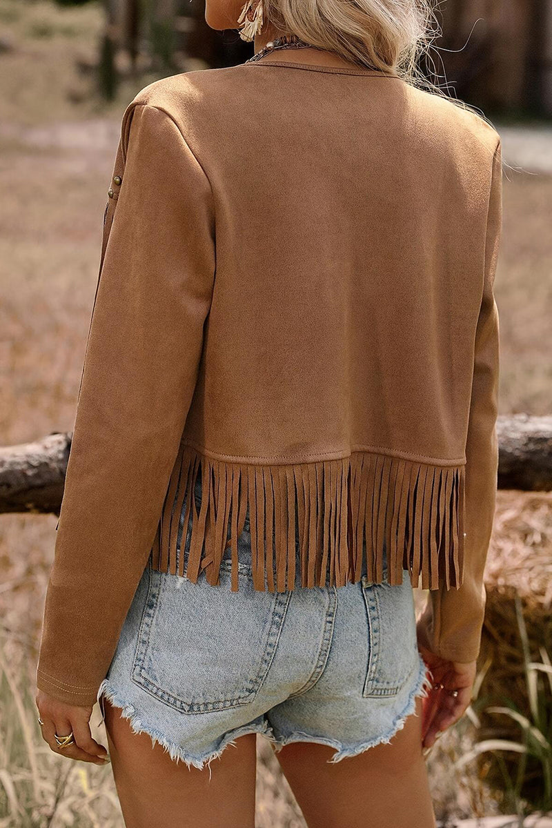 Fringe Studded Sleeveless Open Jacket