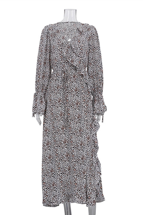 Printed Long Sleeve Wrap Dress