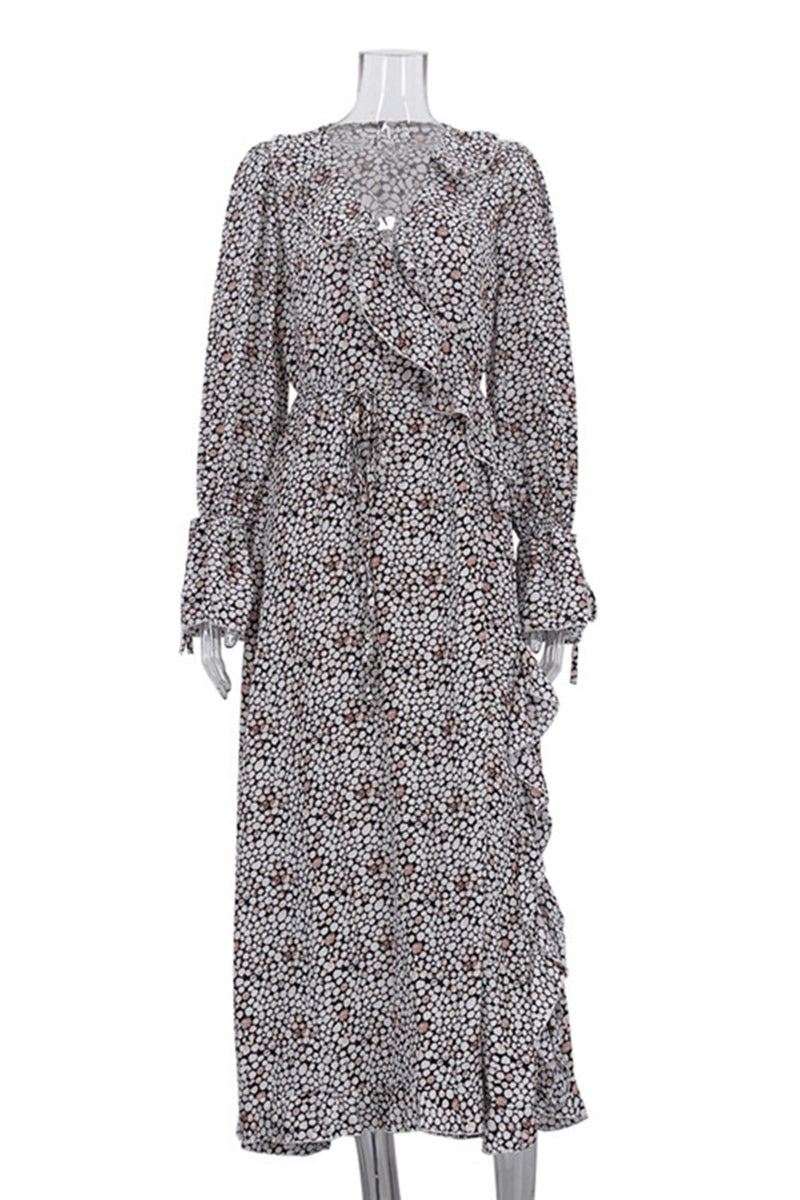 Printed Long Sleeve Wrap Dress