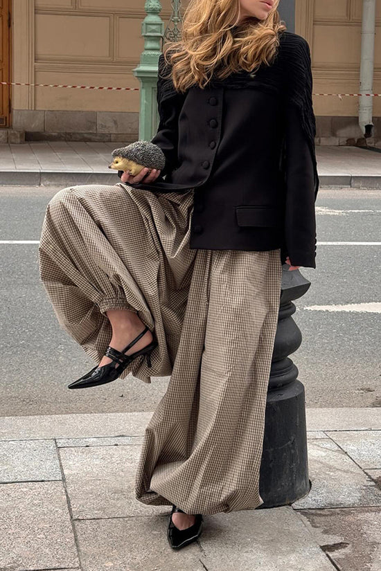 Plaid Wide-Leg Casual Pants