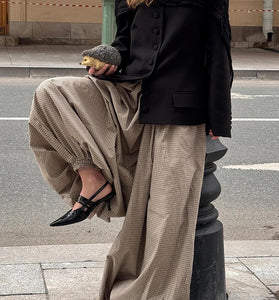 Plaid Wide-Leg Casual Pants