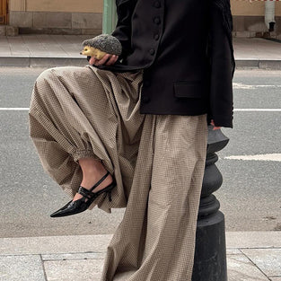 Plaid Wide-Leg Casual Pants