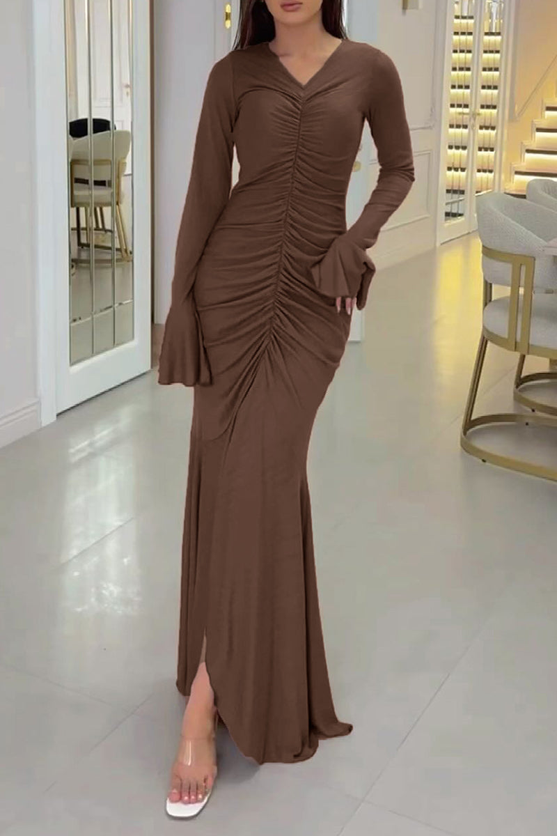 Long Sleeve Ruched Maxi Dress