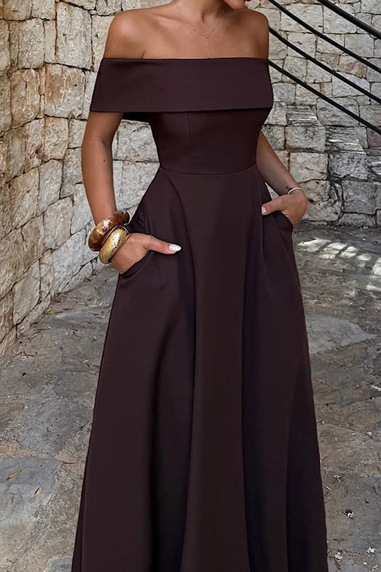 Off-Shoulder Maxi Dress with Pockets