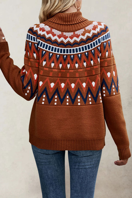 Geometric Pattern Turtleneck Sweater