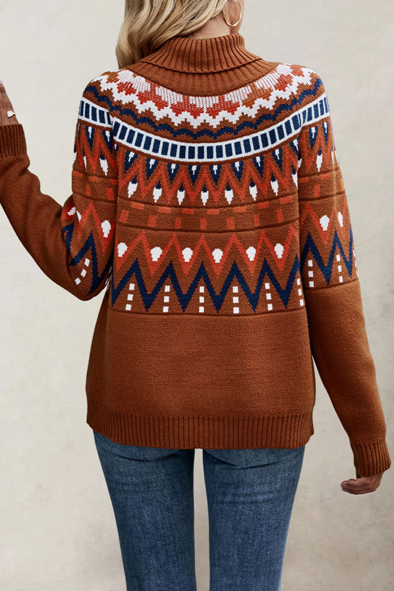 Geometric Pattern Turtleneck Sweater