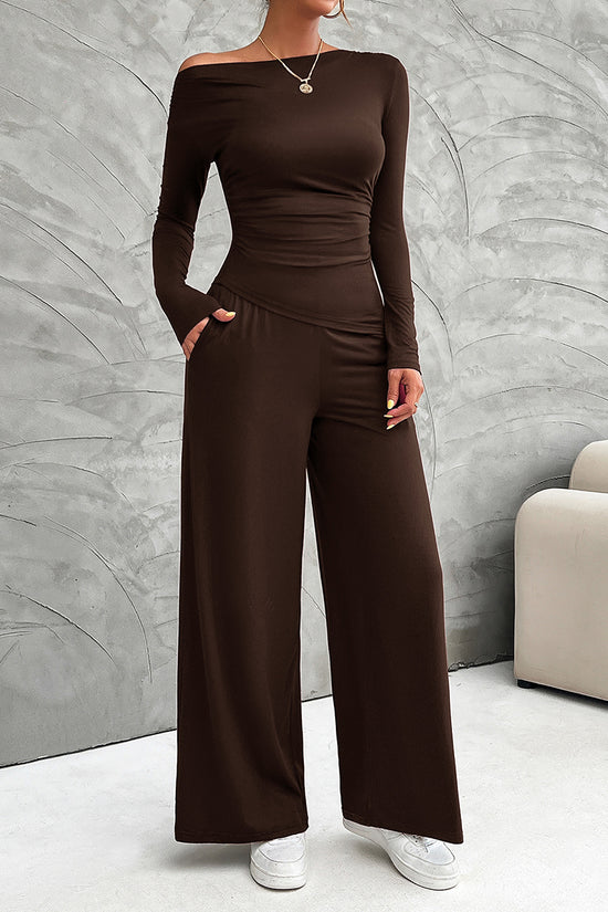 Elegant Long Sleeve Wide-Leg Pants Set