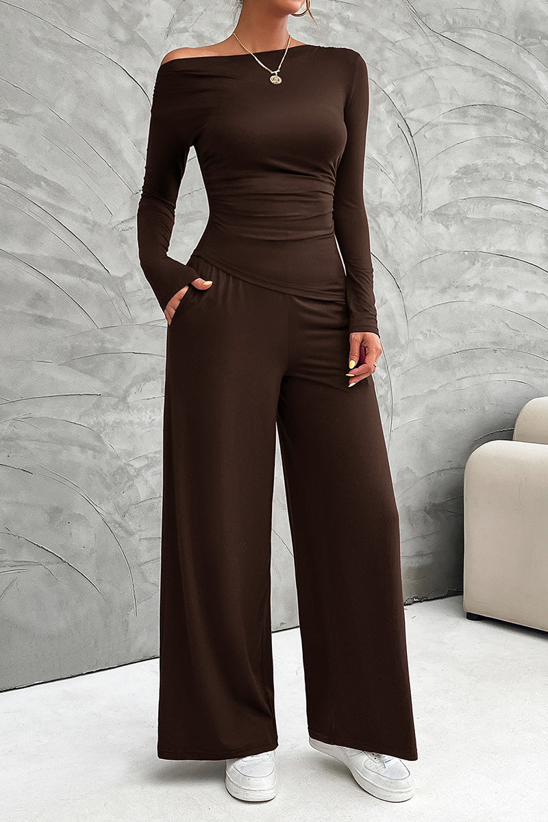 Elegant Long Sleeve Wide-Leg Pants Set