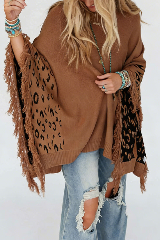 Fringe Leopard Detailed Oversized Sweater