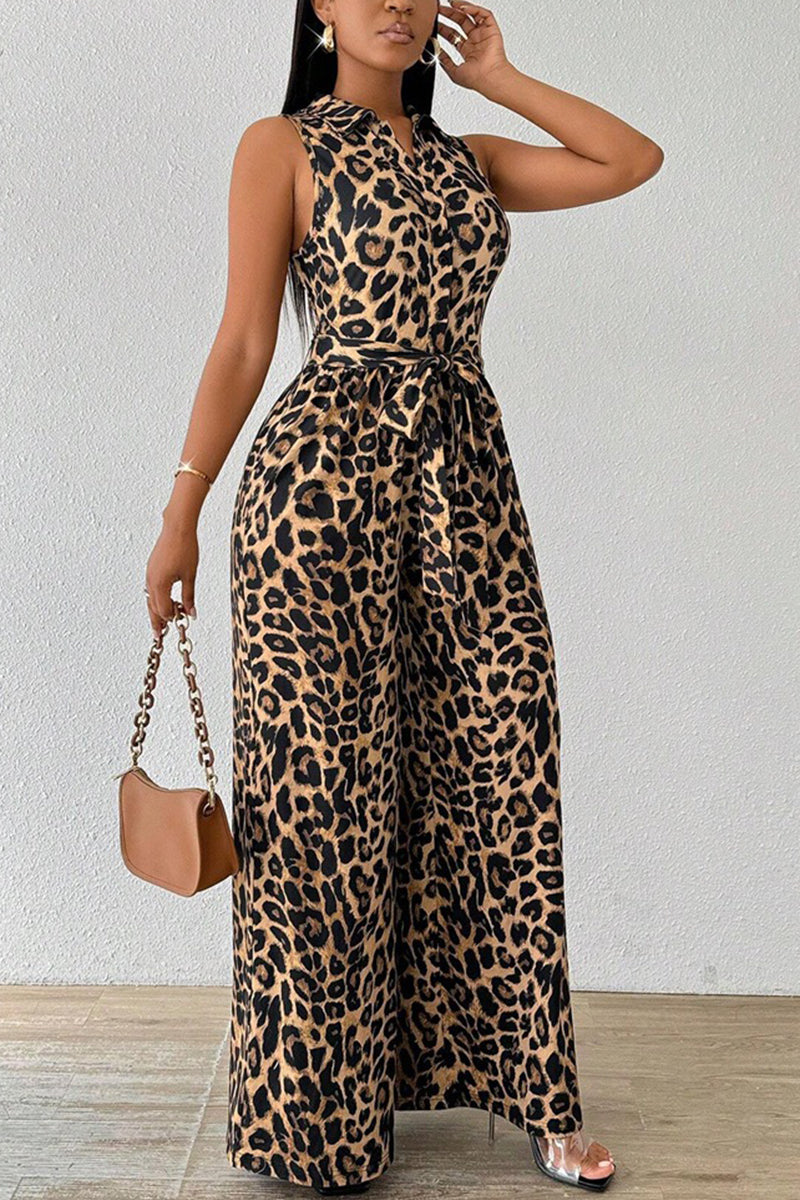 Sleeveless Leopard Print Jumpsuit