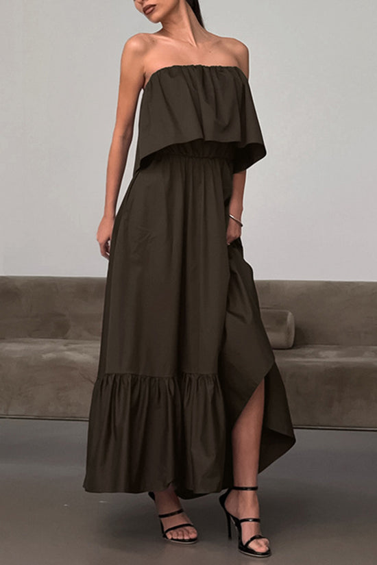 Strapless Ruffle Maxi Dress