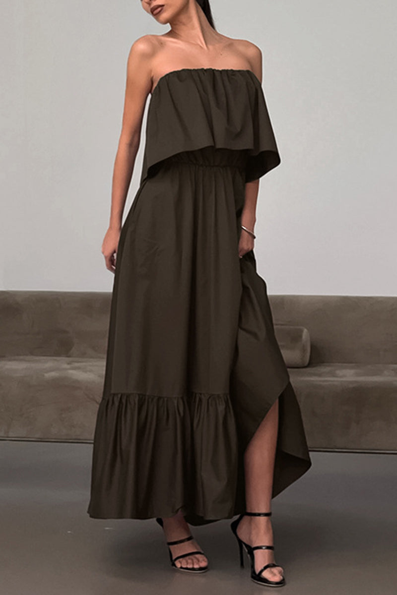 Strapless Ruffle Maxi Dress