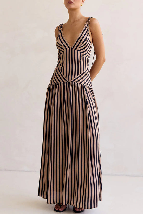 Striped Sleeveless V-Neck Maxi Dress