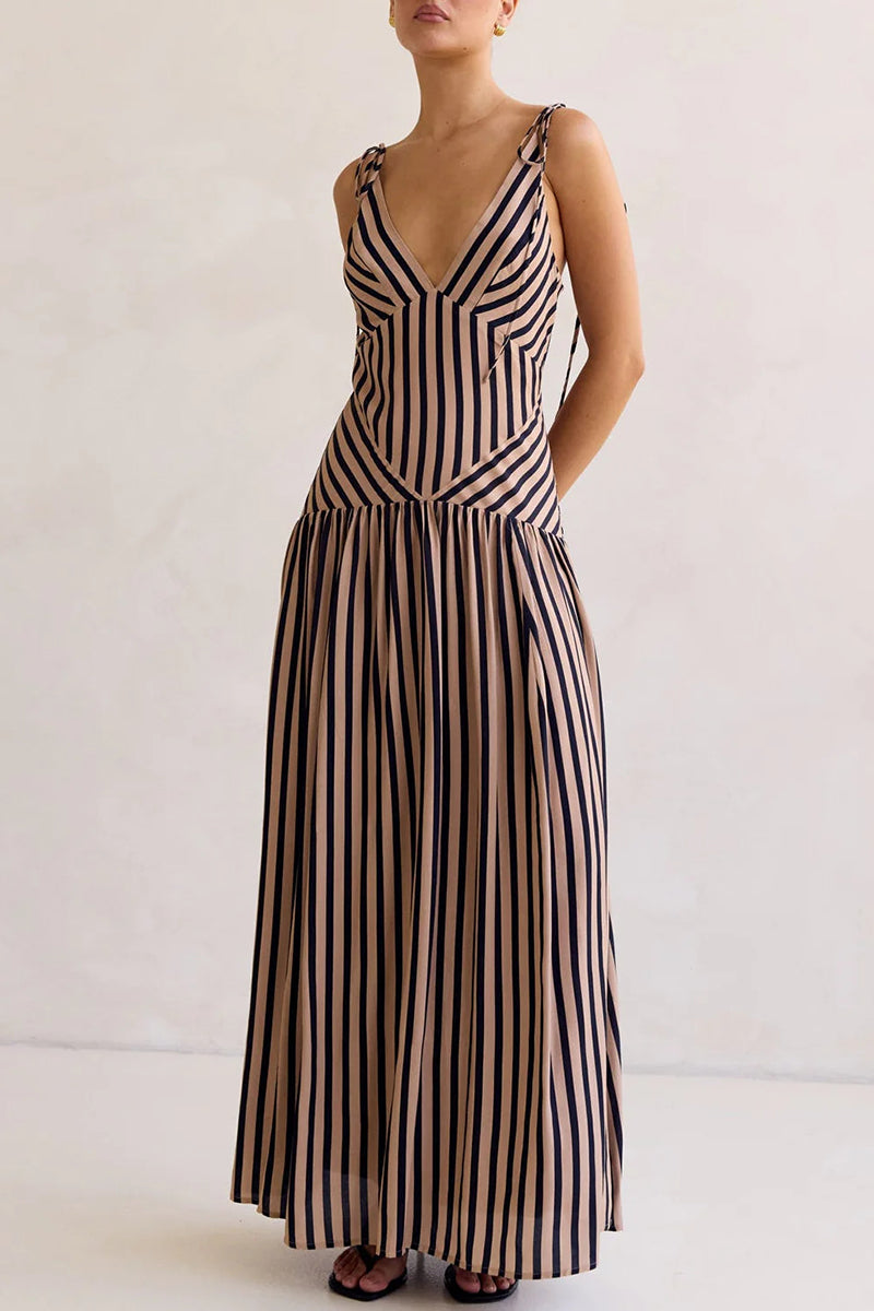 Striped Sleeveless V-Neck Maxi Dress