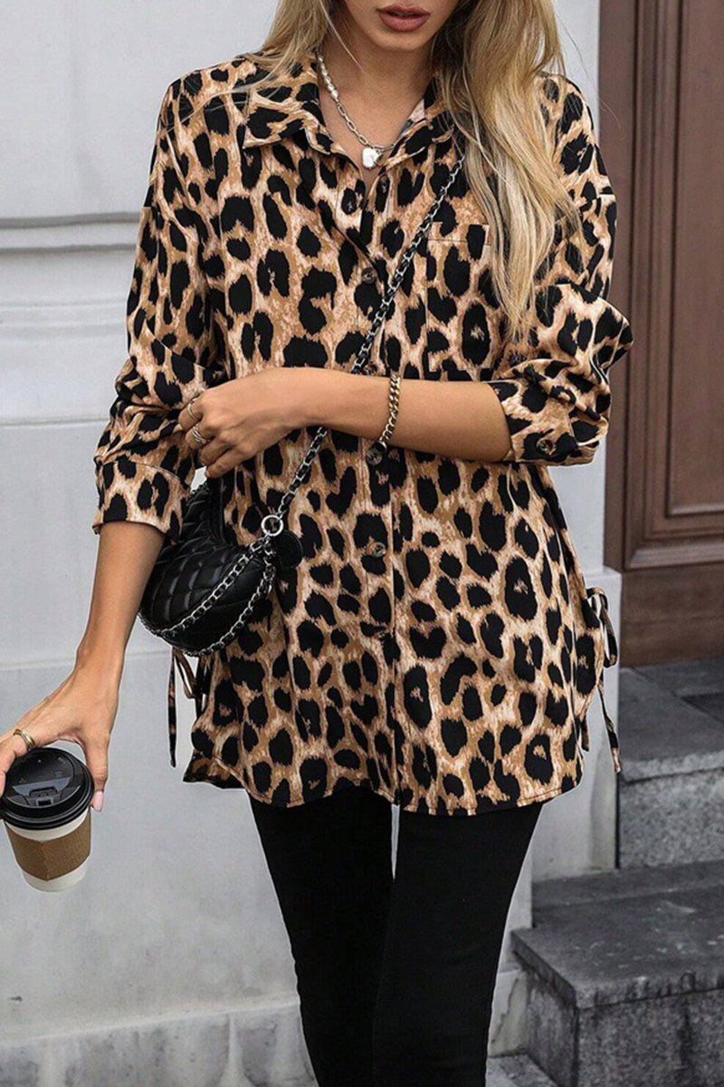 Wild Pattern Button-Down Long Sleeve Blouse
