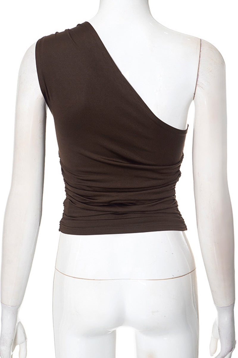 Chic One-Shoulder Ruched Tank Top