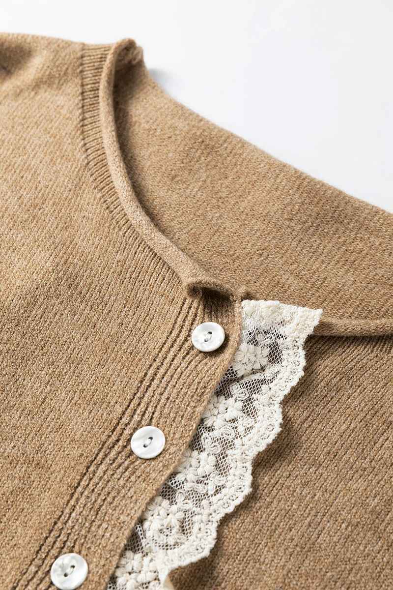 Contrast Frilled Lace Trim Loose Cardigan