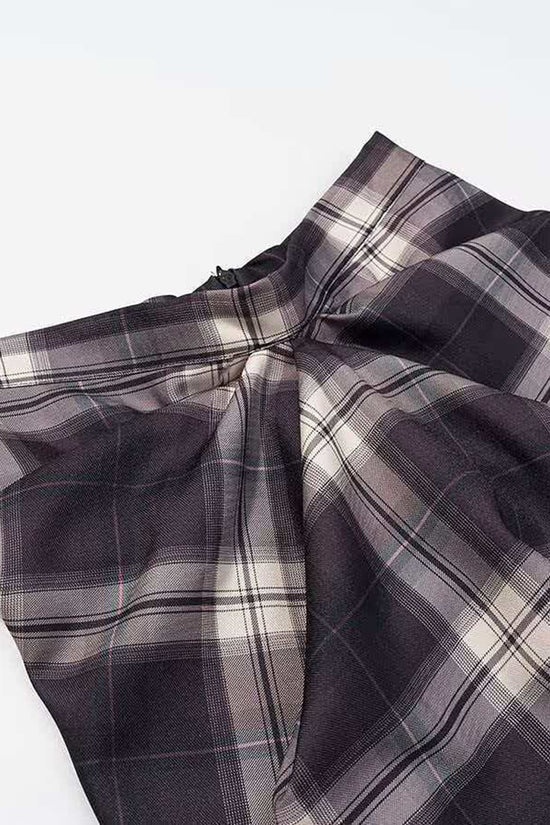Draped Plaid Midi Skirt