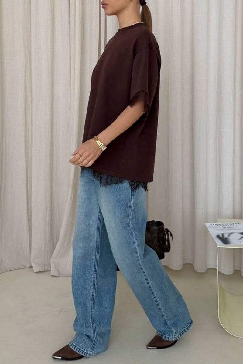 Open Back Lace Accent T-Shirt