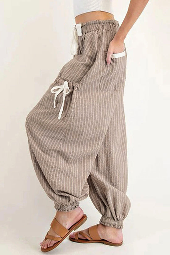 Stripe Drawstring Cargo Jogger Pants