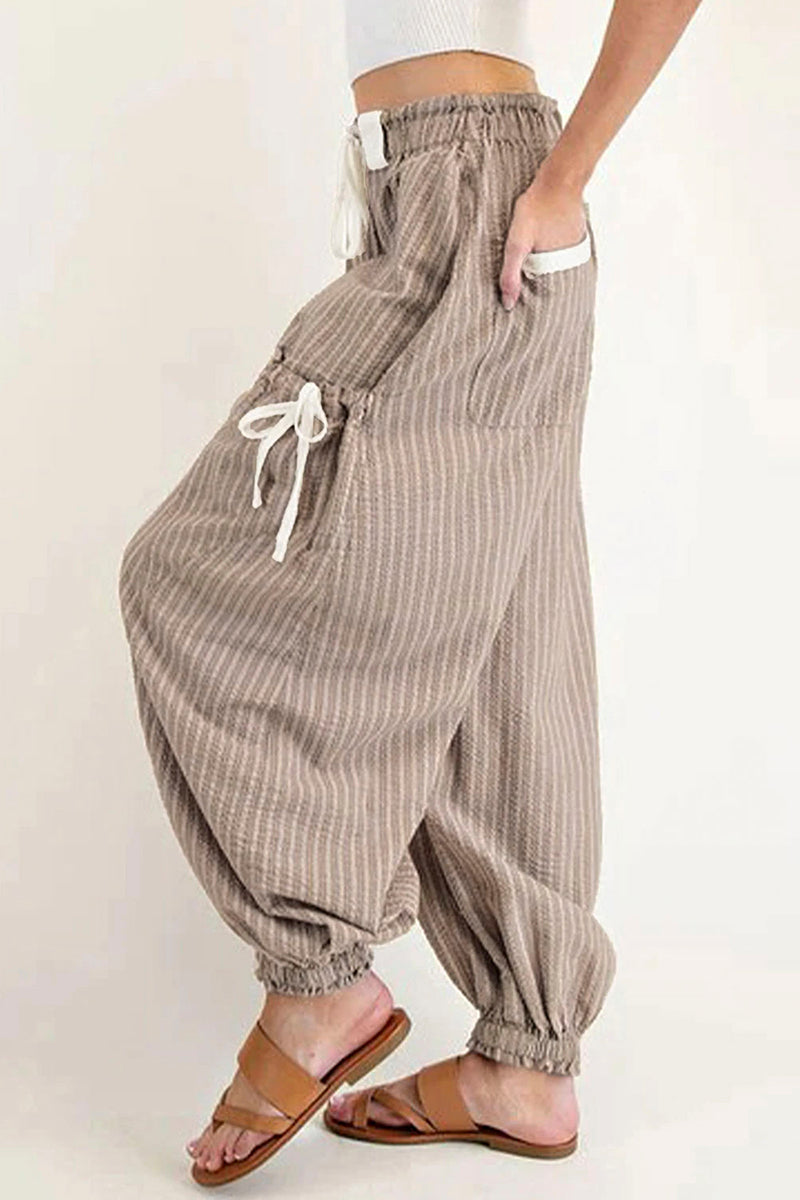 Stripe Drawstring Cargo Jogger Pants