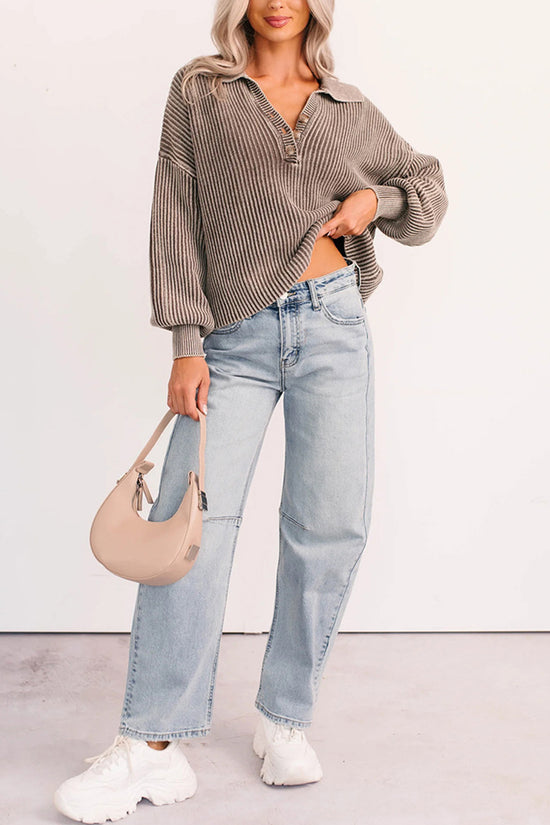Collared Striped Button-Up Knit Top