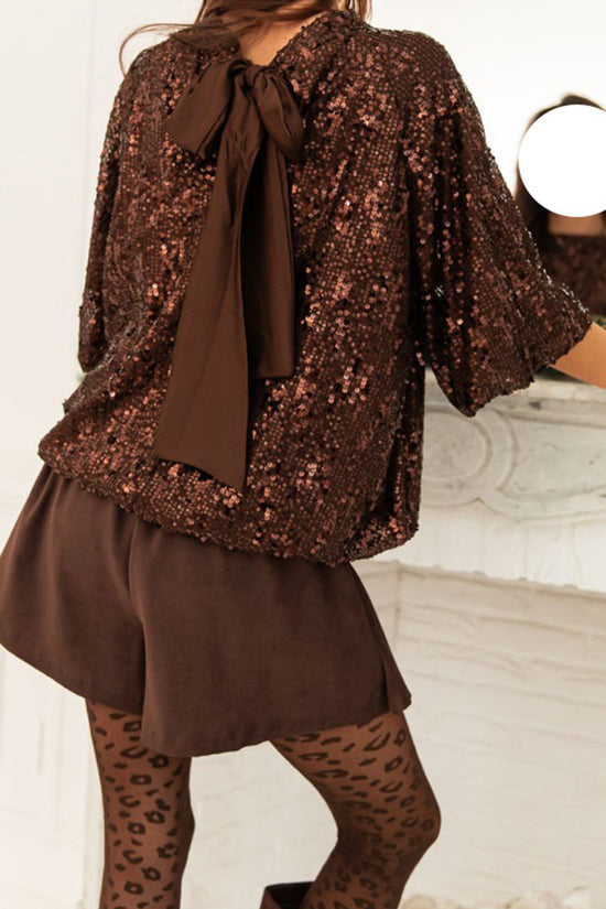 Sparkling Sequin Short Sleeve Blouse
