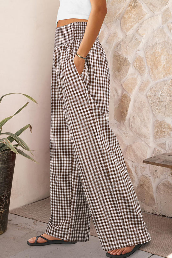 Checkered Wide-Leg Casual Pants