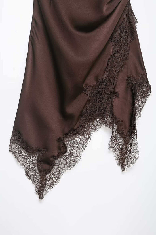 Asymmetric Lace Trim Spaghetti Strap Dress