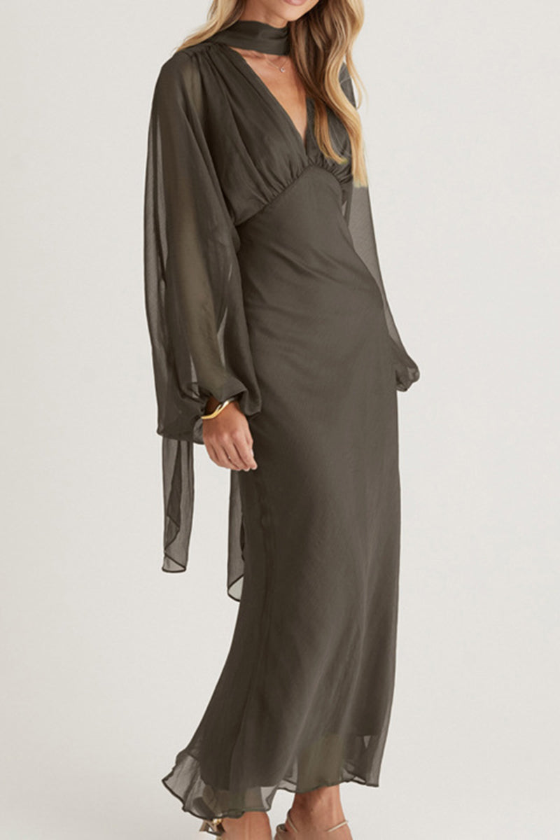 Elegant Chiffon Midi Dress with Tie Detail