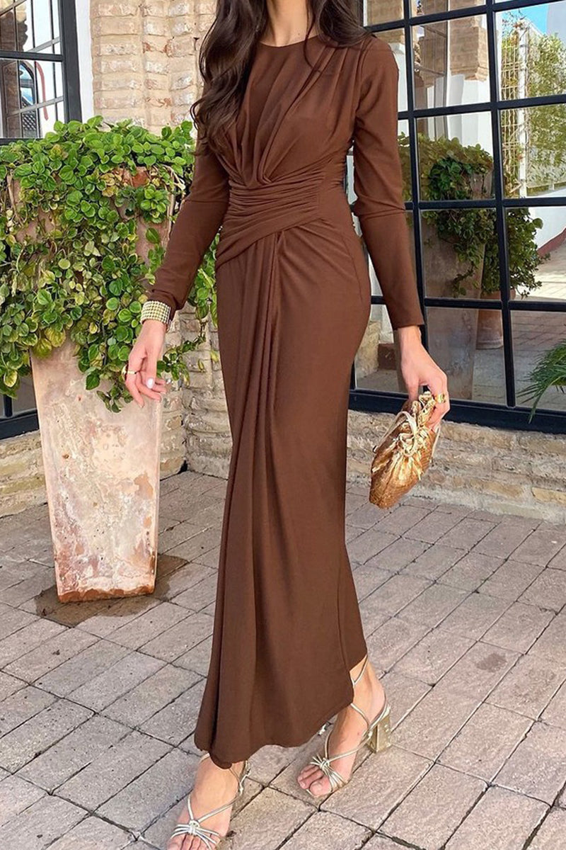 Elegant Draped Long Sleeve Dress