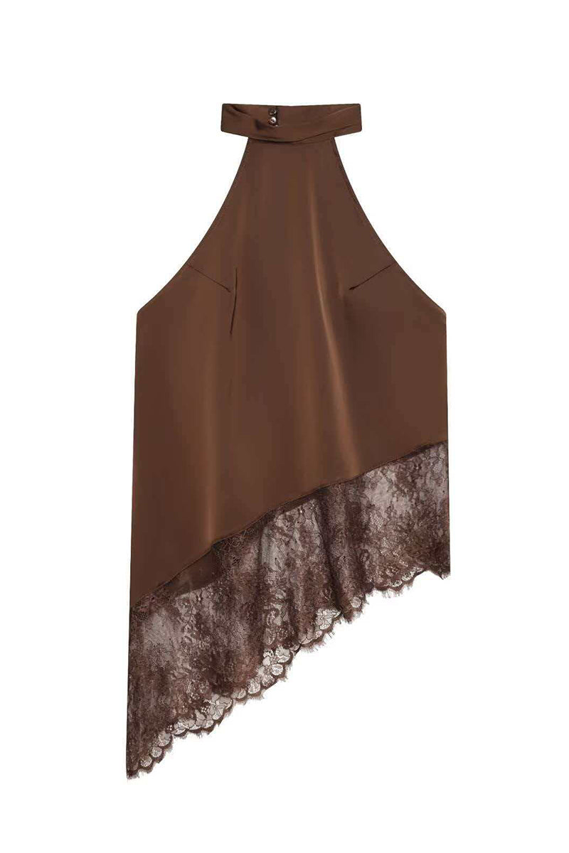 Asymmetric Lace Halter Neck Top