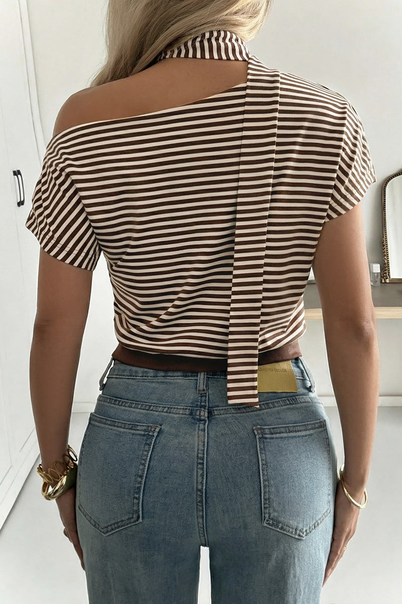 Striped Off-Shoulder Tie Detail Top