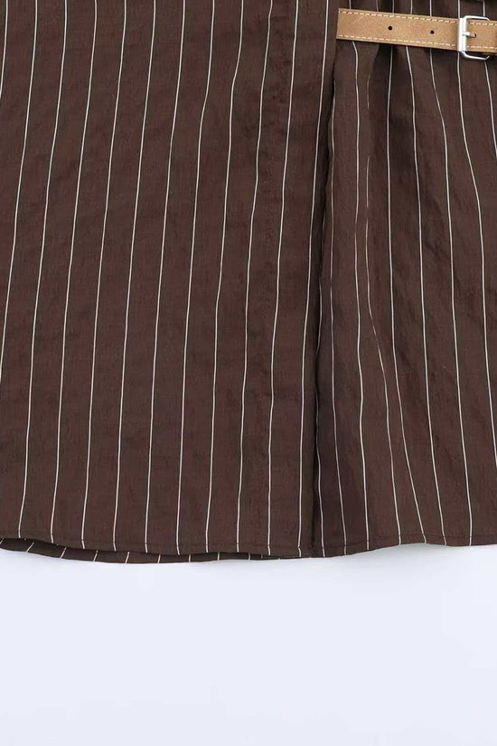 Striped Buckle Accent Long Sleeve Shirt