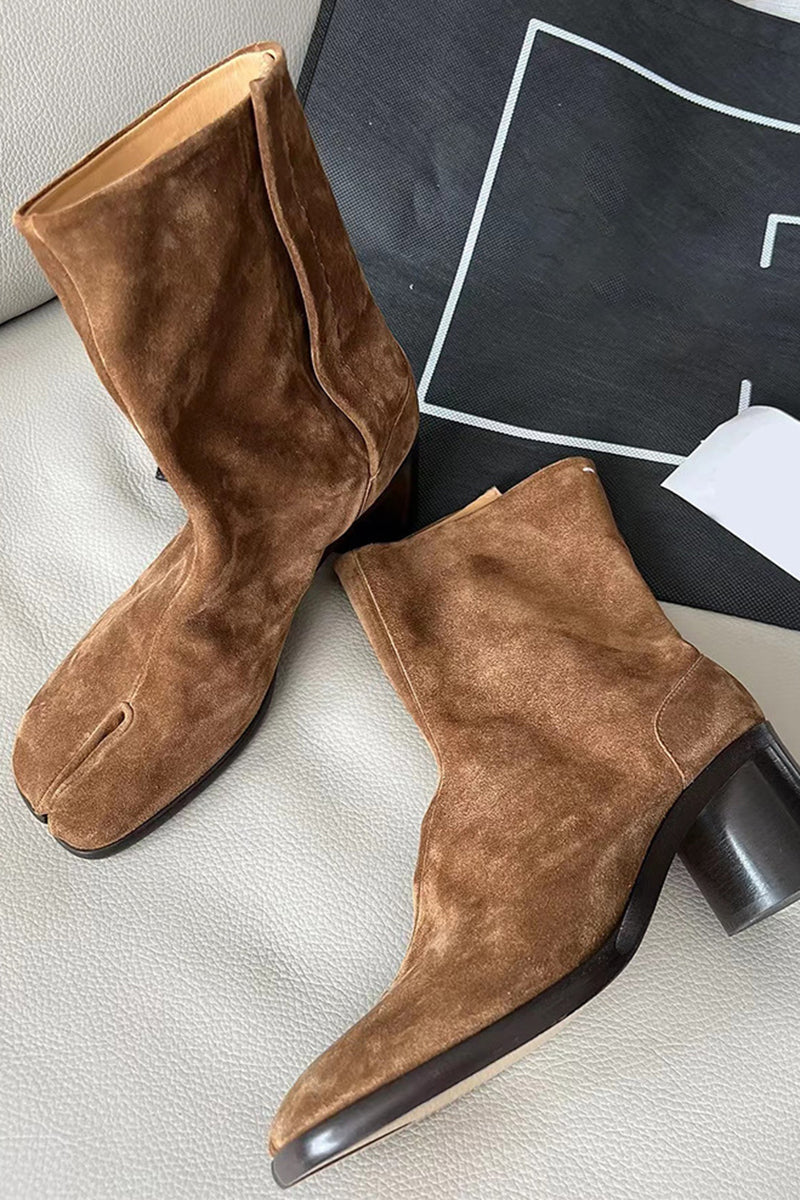 Split Toe Chunky Heel Ankle Boots