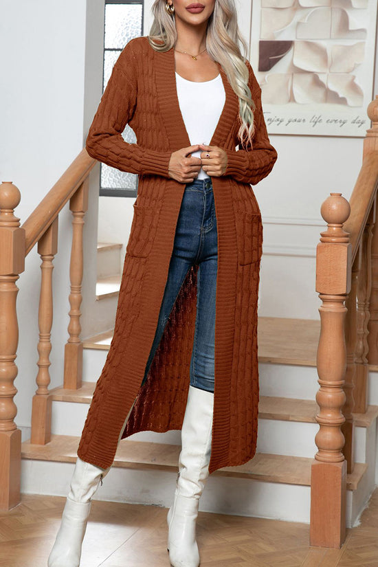 Longline Textured Cardigan with Drape Effect