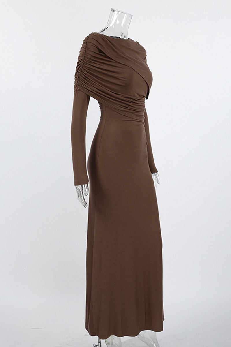 Draped Long Sleeve Casual Dress